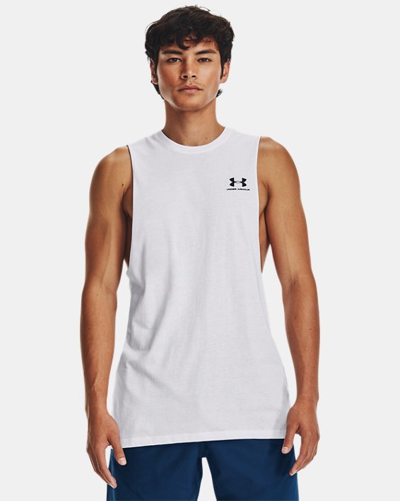 Men's UA Sportstyle Left Chest Cut-Off Tank in White image number 1